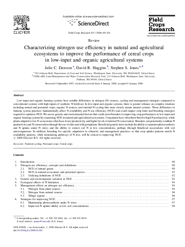 (PDF) Characterizing nitrogen use efficiency in natural and ...