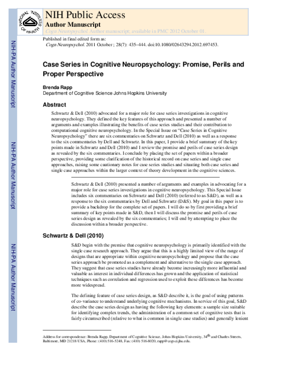 (PDF) Case series in cognitive neuropsychology: Promise, perils, and ...