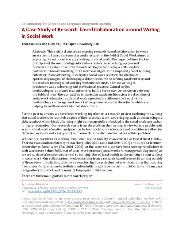 (PDF) A Case Study of a Research-based Collaboration Around Writing in ...