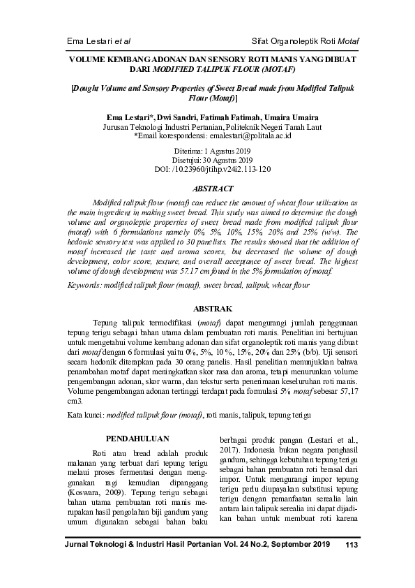 (PDF) VOLUME KEMBANG ADONAN DAN SENSORY ROTI MANIS YANG DIBUAT DARI ...