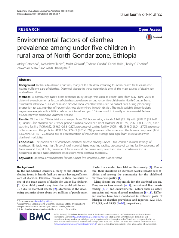 (PDF) Environmental factors of diarrhea prevalence among under five ...