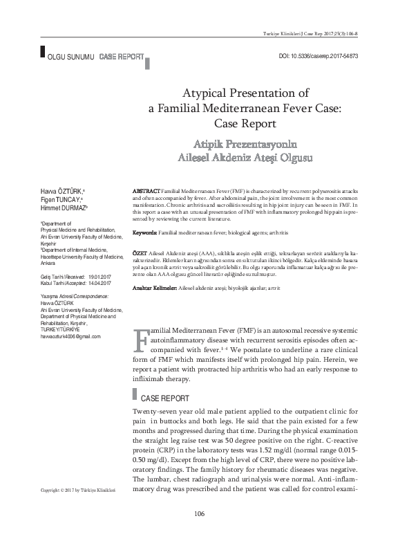 (PDF) Atypical Presentation of a Familial Mediterranean Fever Case ...