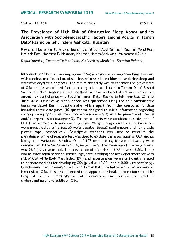 (PDF) The Prevalence of High Risk of Obstructive Sleep Apnea and its ...