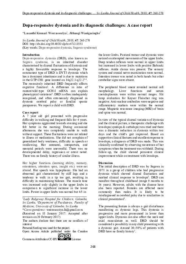 (PDF) Dopa-responsive dystonia and its diagnostic challenges: A case report