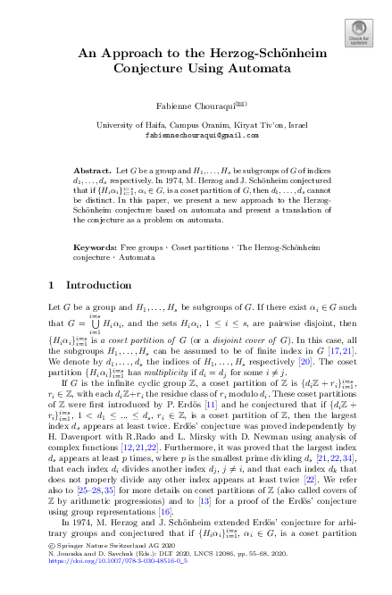 (PDF) An Approach to the HerzogSchönheim Conjecture Using Automata