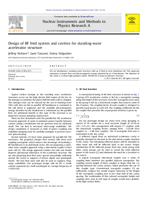 (PDF) Design of RF feed system and cavities for standing-wave ...