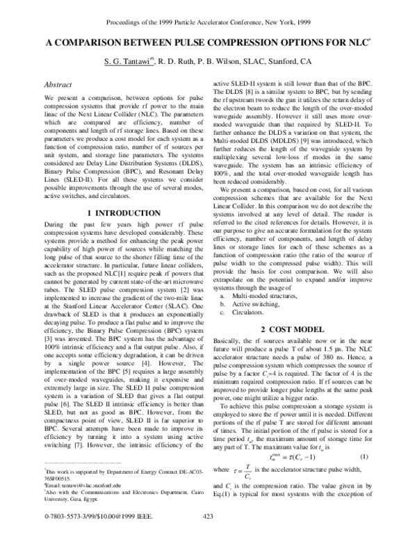 (PDF) A comparison between pulse compression options for NLC