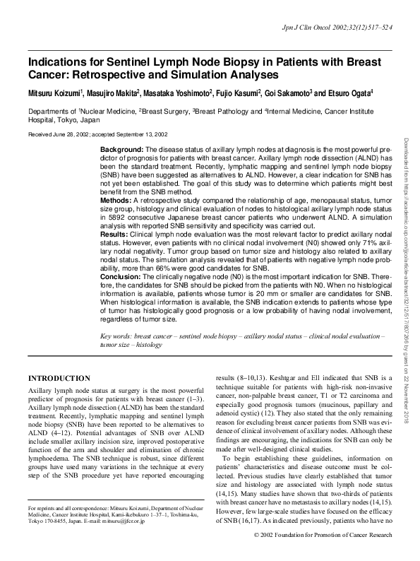 (PDF) Indications for Sentinel Lymph Node Biopsy in Patients with ...