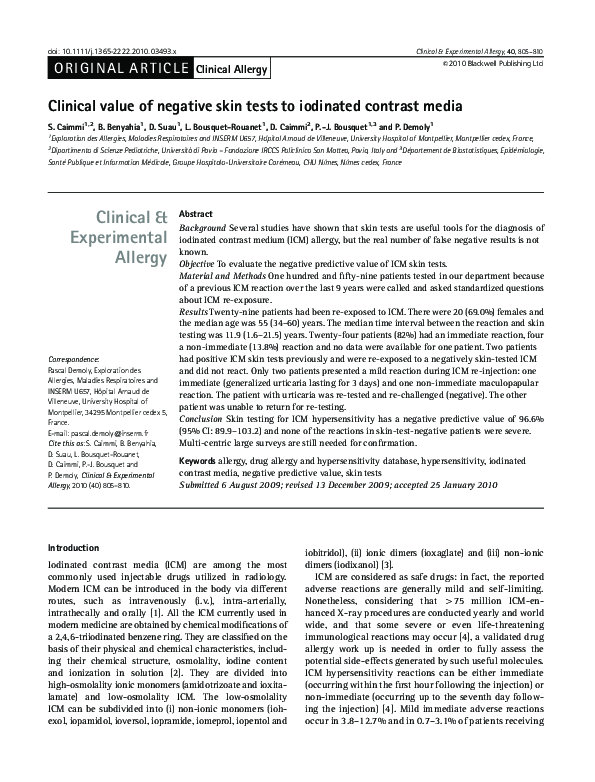 (PDF) Clinical value of negative skin tests to iodinated contrast media