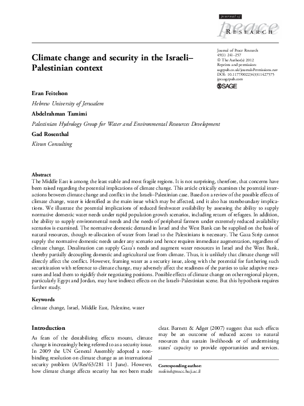 (PDF) Climate change and security in the Israeli Palestinian context