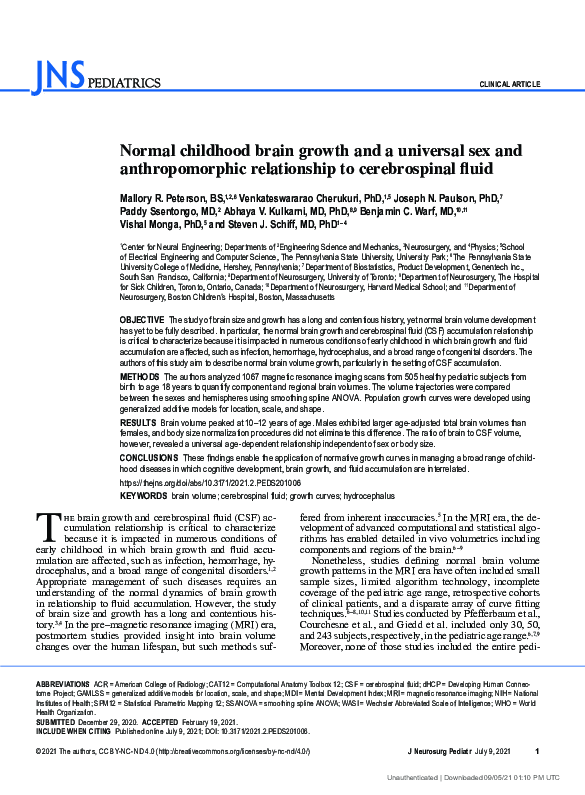 (PDF) Normal childhood brain growth and a universal sex and ...