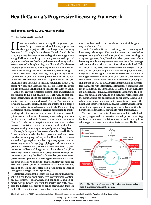(PDF) Health Canada's Progressive Licensing Framework