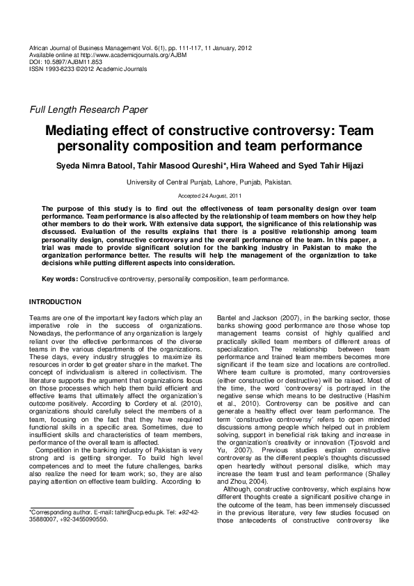 (PDF) Mediating effect of constructive controversy: Team personality ...