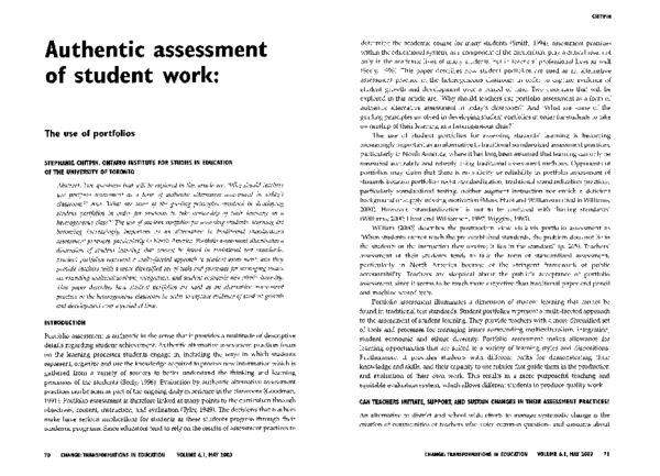 (PDF) Authentic assessment of student work: The use of portfolios