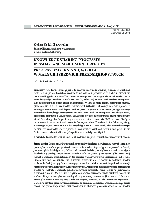 (PDF) Knowledge Sharing Processes in Small and Medium Enterprises