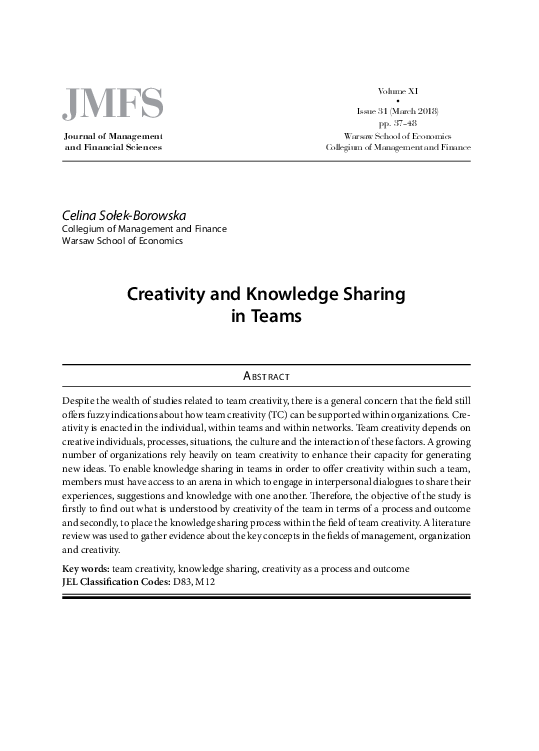 (PDF) Creativity and Knowledge Sharing in Teams