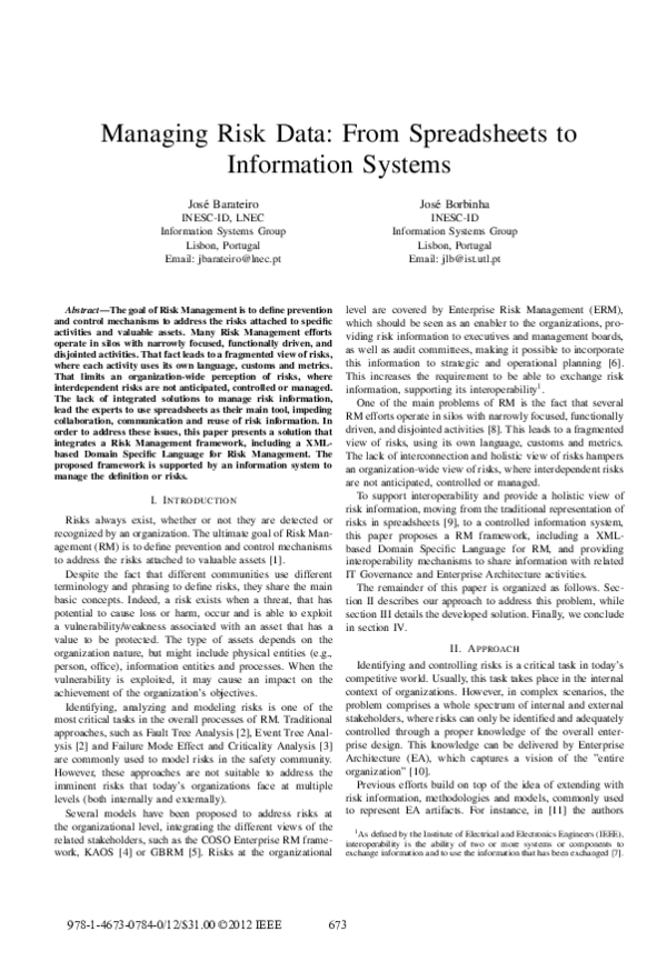 (PDF) Managing risk data: From spreadsheets to information systems