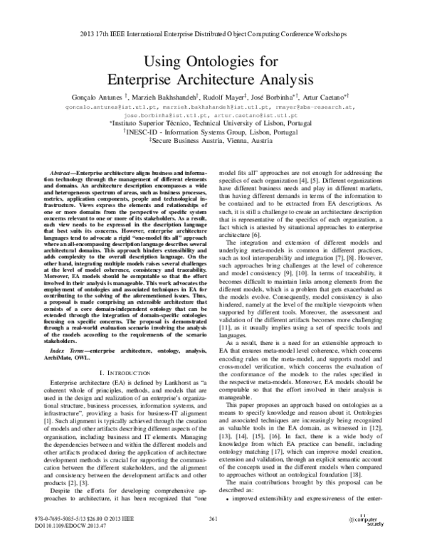 (PDF) Using Ontologies for Enterprise Architecture Analysis