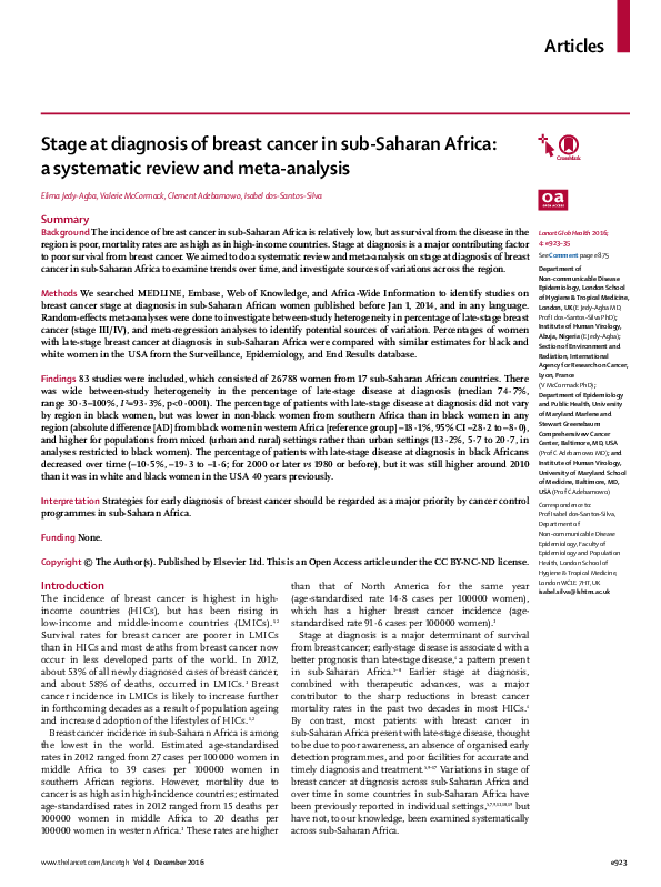 (PDF) Stage at diagnosis of breast cancer in sub-Saharan Africa: a ...