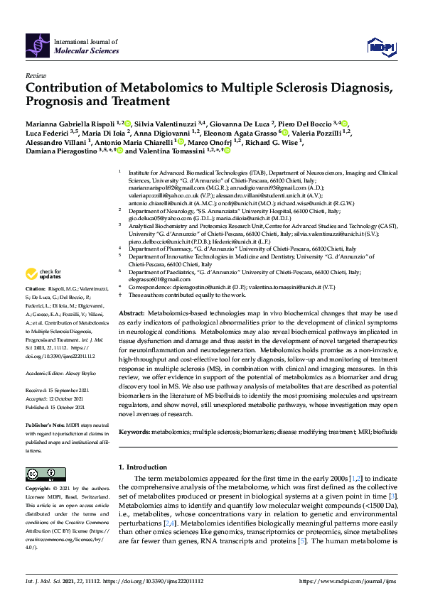 (PDF) Contribution of Metabolomics to Multiple Sclerosis Diagnosis ...