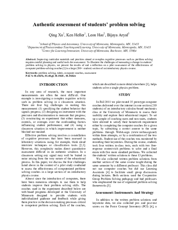 (PDF) Authentic assessment of students’ problem solving | Bijaya Aryal ...