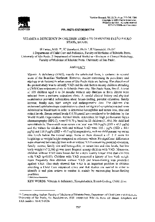 (PDF) Vitamin A deficiency in children aged 6 to 24 months in S~ao ...