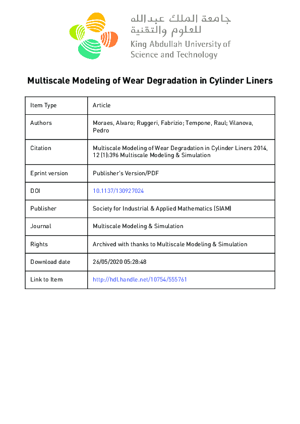 (PDF) A Wear Model for Assessing the Reliability of Cylinder Liners in