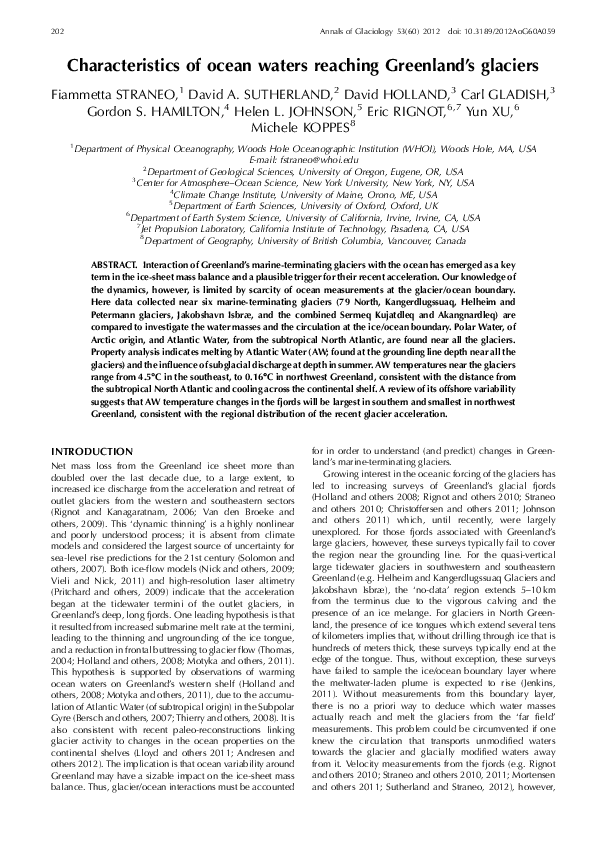 (PDF) Characteristics of ocean waters reaching Greenland's glaciers