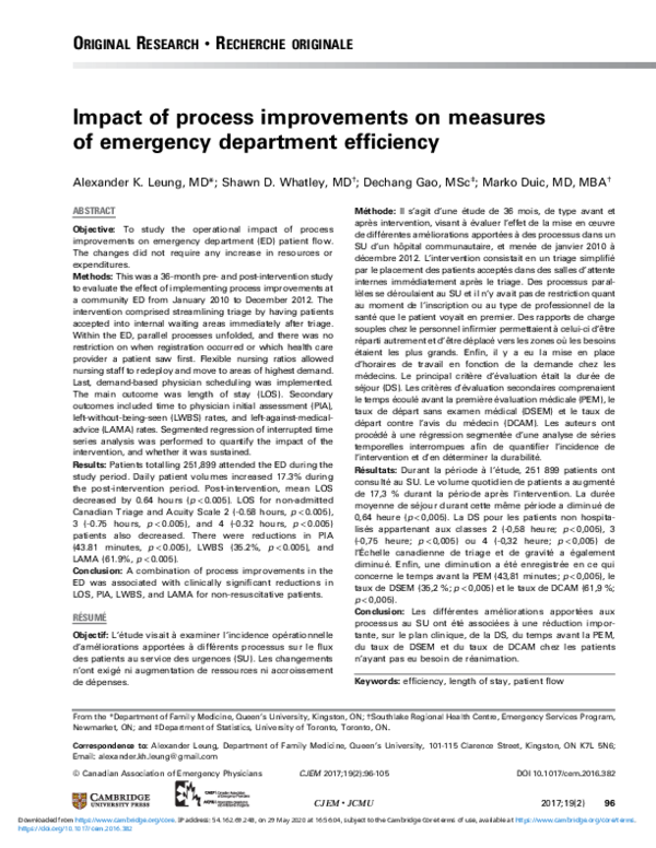 (PDF) Impact of process improvements on measures of emergency ...