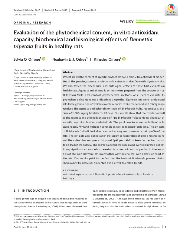 (PDF) Evaluation of the phytochemical content, in vitro antioxidant ...