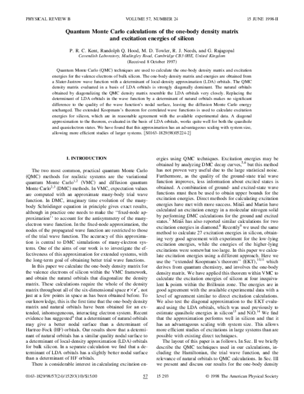 (PDF) Quantum Monte Carlo calculations of the one-body density matrix ...