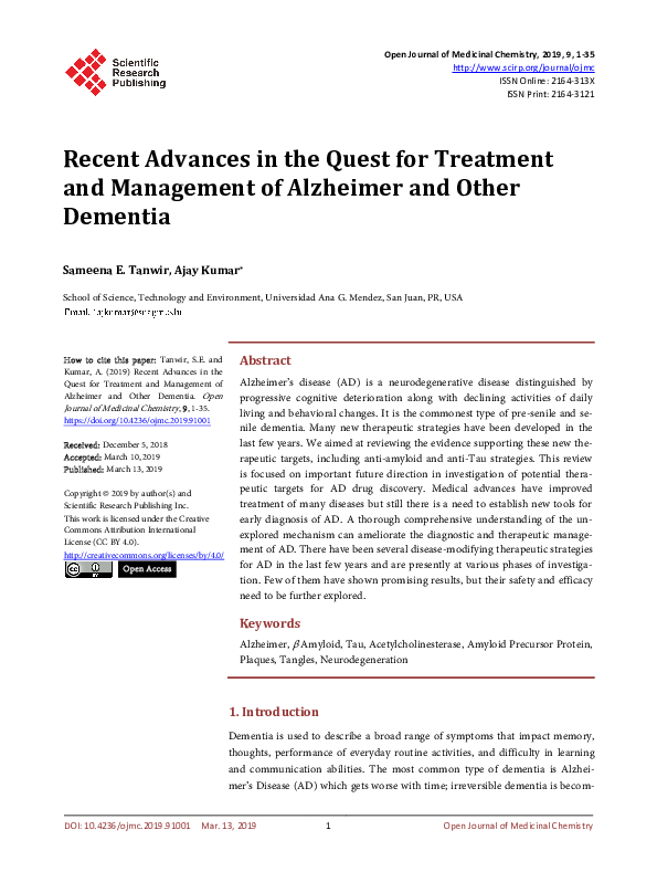(PDF) Recent Advances in the Quest for Treatment and Management of ...