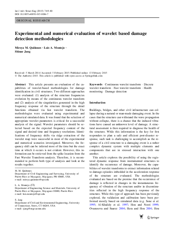(PDF) Experimental and numerical evaluation of wavelet based damage ...