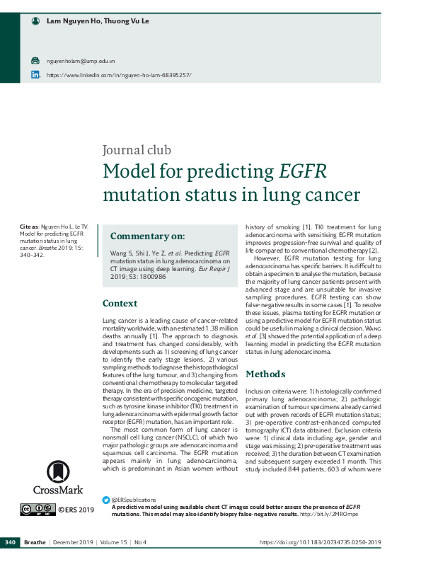 (PDF) Model for predicting EGFR mutation status in lung cancer