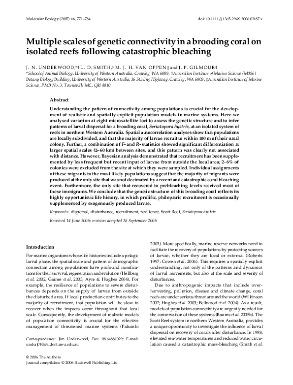 (PDF) Multiple scales of genetic connectivity in a brooding coral on ...