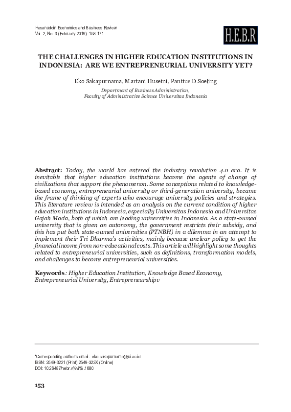 (PDF) The Challenges in Higher Education Institutions in Indonesia: Are ...