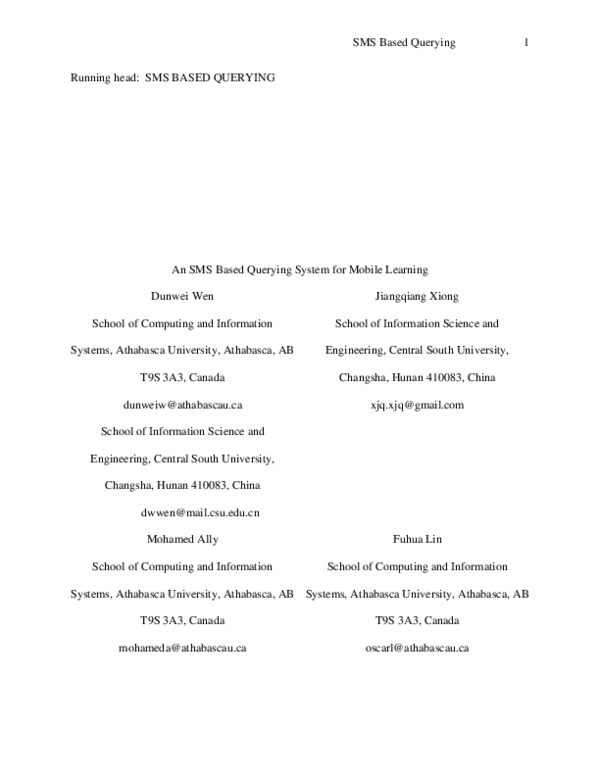 (PDF) An SMS based querying system for mobile learning