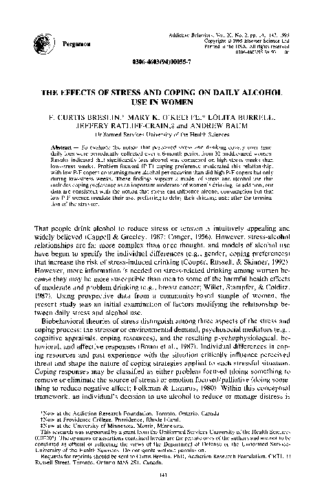 (PDF) The effects of stress and coping on daily alcohol use in women