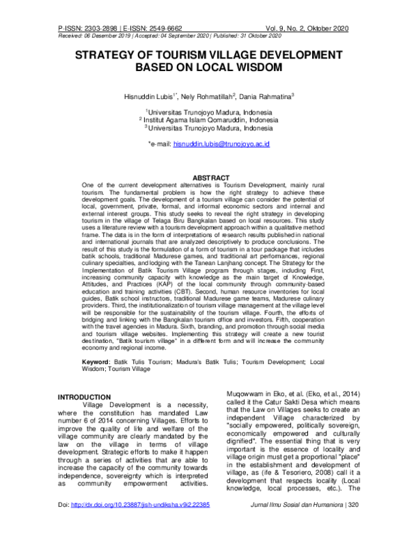 (PDF) STRATEGY OF TOURISM VILLAGE DEVELOPMENT BASED ON LOCAL WISDOM
