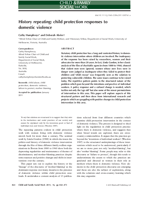 (PDF) History repeating: child protection responses to domestic violence