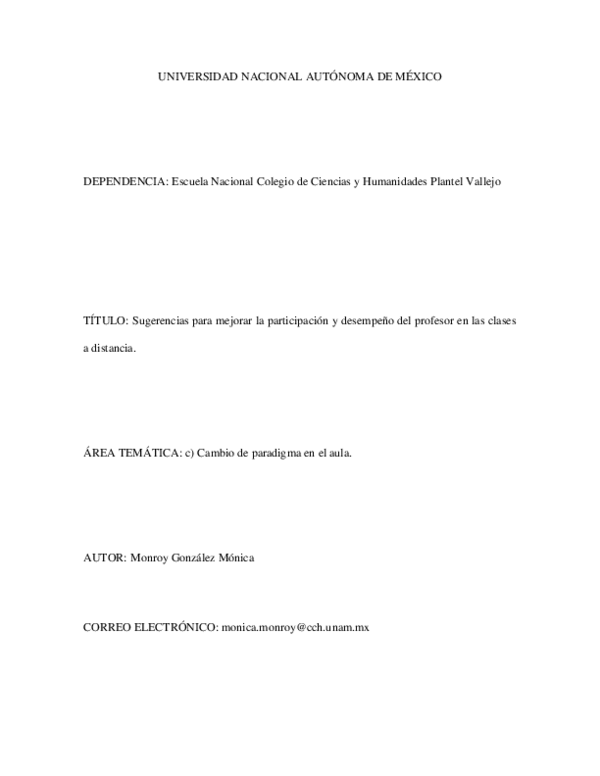 Sugerencias para mejorar la participación y desempeño del profesor en las clases a distancia.