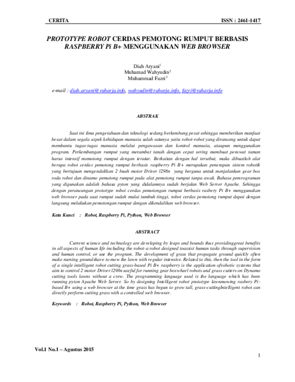 (PDF) PROTOTYPE ROBOT CERDAS PEMOTONG RUMPUT BERBASIS RASPBERRY Pi B+ ...