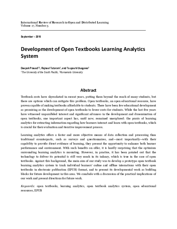 (PDF) Development of Open Textbooks Learning Analytics System