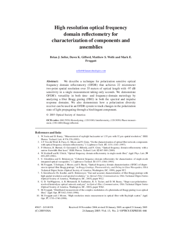 (PDF) High resolution optical frequency domain reflectometry for ...