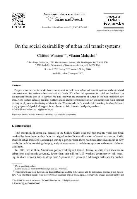 (PDF) On the social desirability of urban rail transit systems
