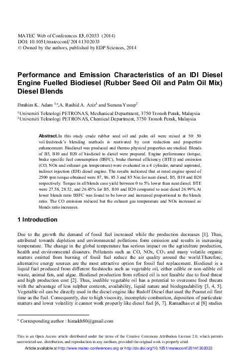 (PDF) Performance and Emission Characteristics of an IDI Diesel Engine ...