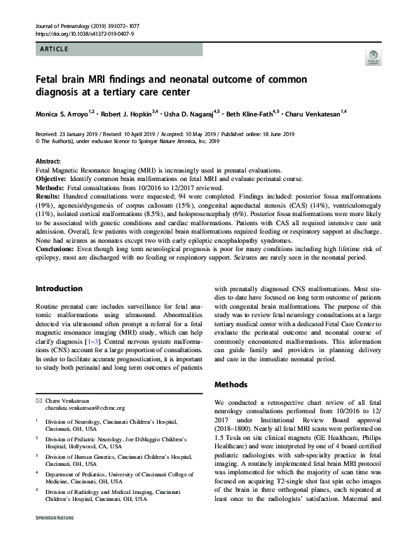 (PDF) Fetal brain MRI findings and neonatal outcome of common diagnosis ...