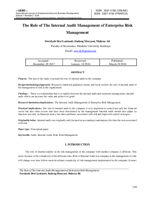 (PDF) The Role of The Internal Audit Management of Enterprise Risk ...