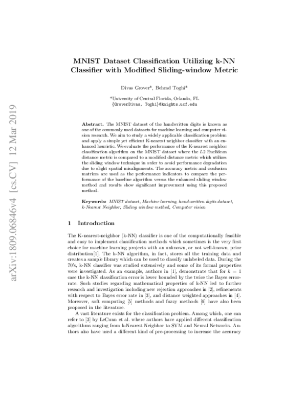 (PDF) MNIST Dataset Classification Utilizing k-NN Classifier with ...
