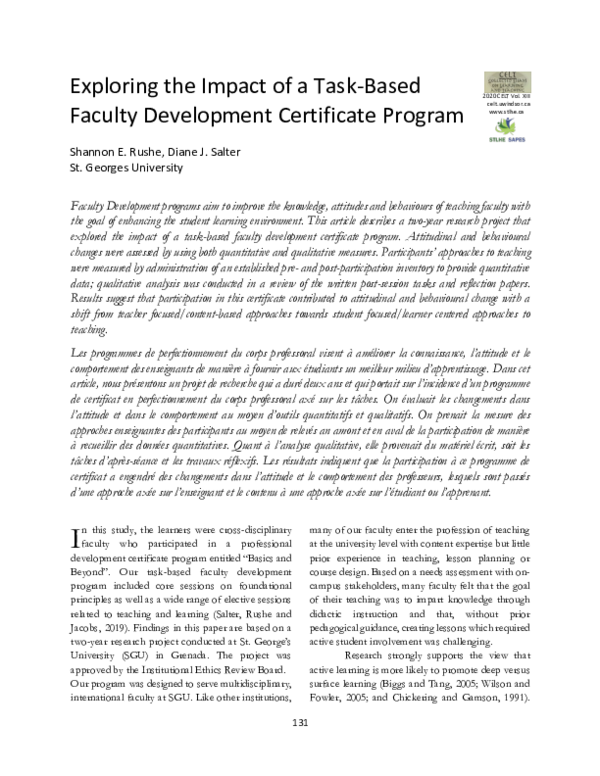 (PDF) Exploring the impact of a task-based faculty development ...